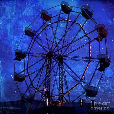 Surreal Fantasy Dark Blue Ferris Wheel Starry Night - Blue Ferris Wheel Carnival Decor Art Pri...jpg